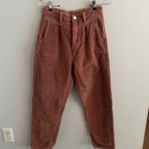Rust-colored Pleated Corduroy Pants